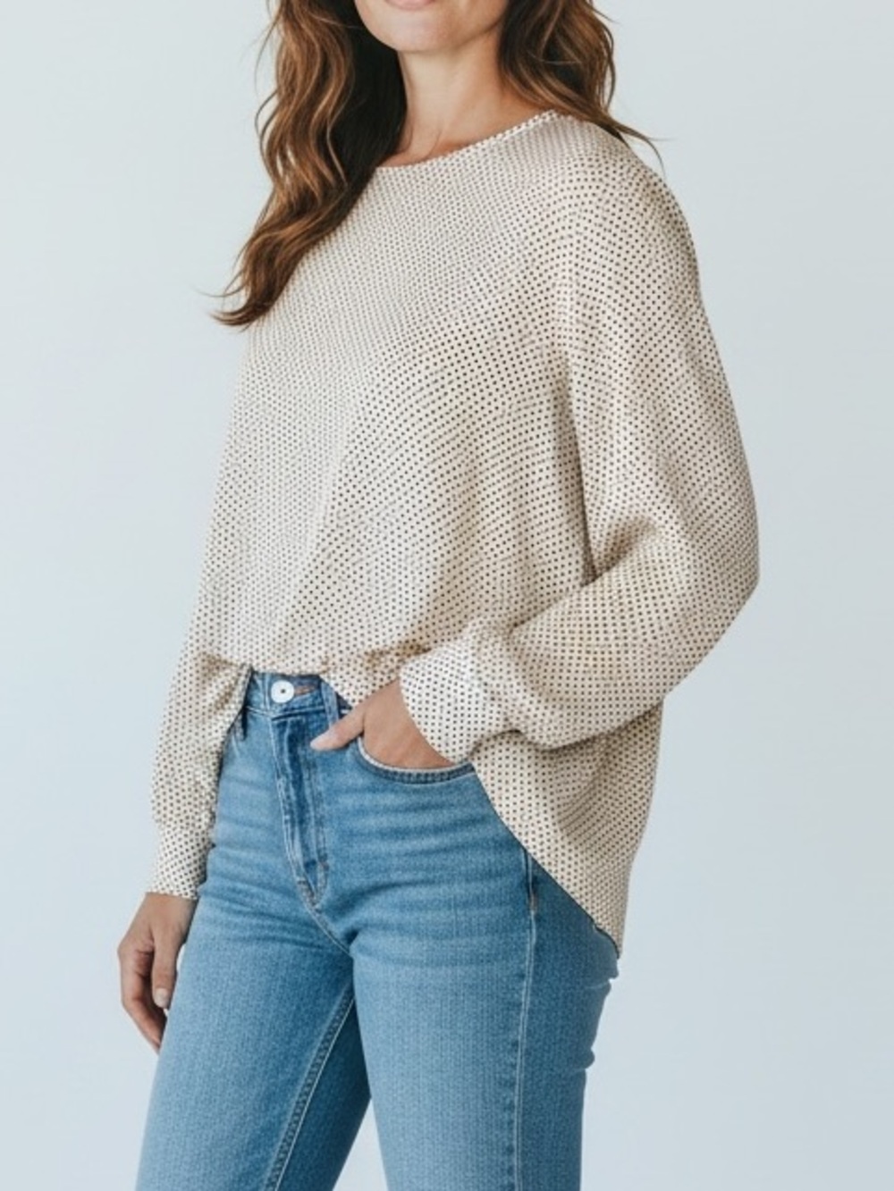 Adrianna Papell Cream Blouse with Black Polka Dots